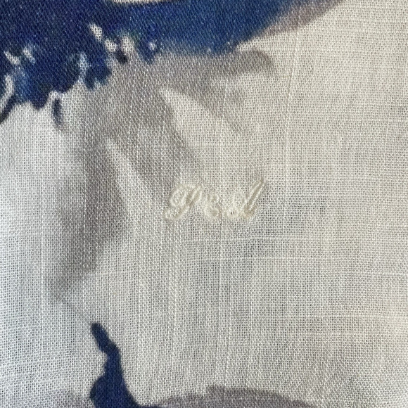 Porter Ash Shirt Men Large White Blue Floral Linen Blend Hawaiian Button Up - Picture 10 of 12